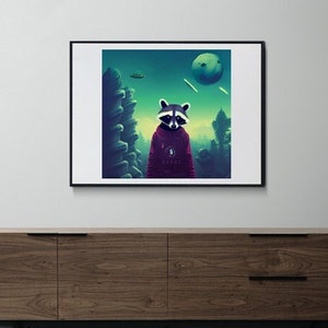Original Art | Print Art | Wall Art | Digital Print | Printable Art | Home Decor | Office Decor | Raccoon in Space | Sci-fi Decor