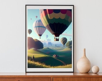 Arte de impresión original, globo aerostático, arte de pared, impresión digital, arte imprimible, decoración del hogar, decoración de la oficina