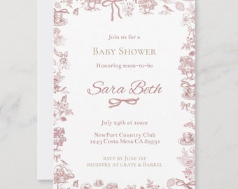 Pink Vintage Coquette Baby Shower Invite | Editable 5x7 Flat Template | Instant Download Printable | Edit with Corjl