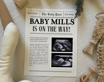 Easy Editable Newspaper Pregnancy Announcement Template | Neutral Baby Reveal | Nautical Social Media Newspaper Announce | Personalize
