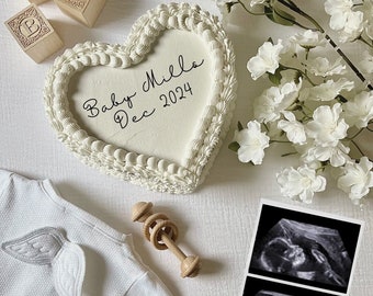 Vintage Heart Cake Baby Announcement | Easy Editable Pregnancy Announcement Template | Neutral Baby Reveal | Social Media | Baby Angel Wings