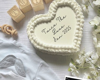 Vintage Heart TWIN Cake Baby Announcement | Easy Editable Pregnancy Announcement Template | Baby Reveal | Social Media | Baby Angel Wings