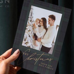 Ralph Lauren Inspired Christmas Card Template | Editable Holiday Card | Blue Plaid Christmas Card | Family Photo Card | Instant Download image 1