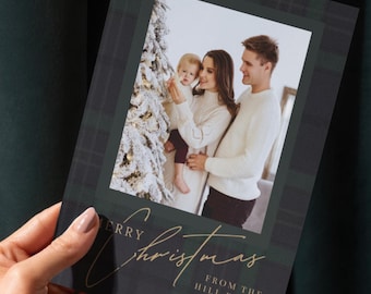 Ralph Lauren Inspired Christmas Card Template | Editable Holiday Card | Blue Plaid Christmas Card | Family Photo Card | Instant Download