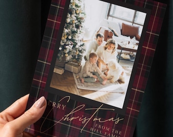 Ralph Lauren Inspired Christmas Card Template | Editable Holiday Card | Red Plaid Christmas Card | Family Photo Card | Instant Download