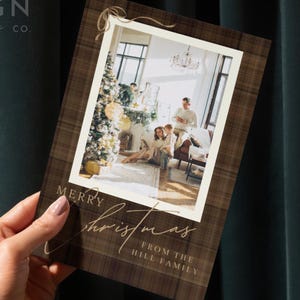 Ralph Lauren Inspired Christmas Card Template | Editable Holiday Card | Brown Plaid Christmas Card | Family Photo Card | Instant Download image 1