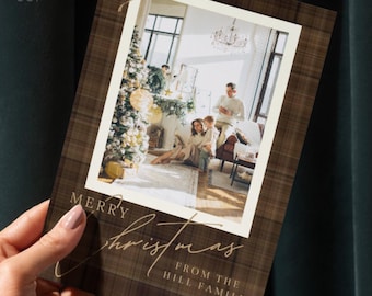 Ralph Lauren Inspired Christmas Card Template | Editable Holiday Card | Brown Plaid Christmas Card | Family Photo Card | Instant Download