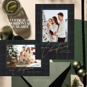 Ralph Lauren Inspired Christmas Card Template | Editable Holiday Card | Blue Plaid Christmas Card | Family Photo Card | Instant Download image 2