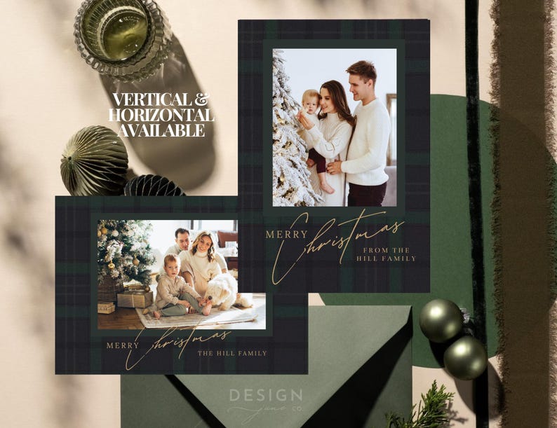 Ralph Lauren Inspired Christmas Card Template | Editable Holiday Card | Blue Plaid Christmas Card | Family Photo Card | Instant Download image 2