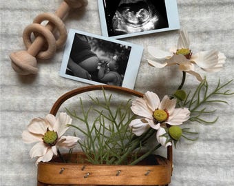 Neutral Baby Announcement | Editable Digital Download with Ultrasound & Photo | Boho Floral Pregnancy Reveal | Instant Social Media Template