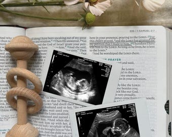 Christian Baby Announcement | "For This Child I Prayed" Ultrasound Template | Editable Digital Download | Faith-Based Pregnancy Reveal