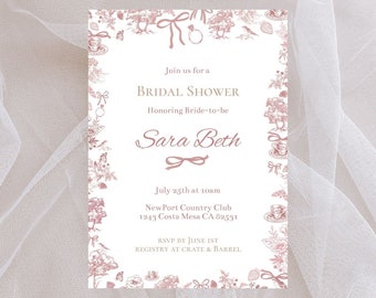 Pink Coquette Bridal Shower Invite Editable 5x7 Flat Template | Instant Digital Download | Edit with Corjl