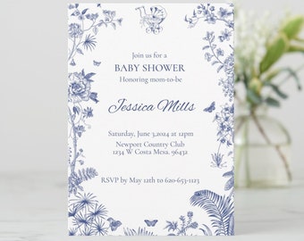 Toile Baby Shower Invite | Editable Template | Instant Download Printable | Front & Back 5x7 Design Available | Edit with Corjl