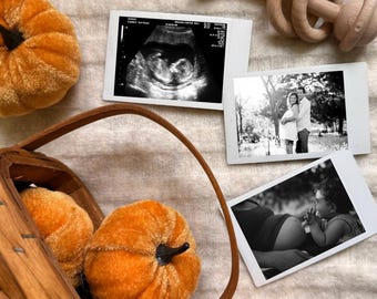 Digital Fall Pregnancy Announcement | Gender Neutral | Editable Autumn Baby Reveal Template | Fall Baby Reveal | Little Pumpkin | Polaroid