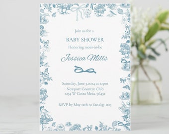 Blue Vintage Coquette Baby Shower Invite | Editable 5x7 Flat Template | Instant Download Printable | Edit with Corjl