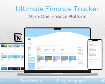 May include: A screenshot of a website displaying a finance tracker app. The app is shown on a laptop, tablet, and phone. The app has a clean layout and is easy to use. The app is fully integrated and ADHD friendly.