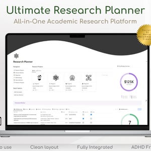 Research Planner, phd planner,  Academic Planner, Academic Digital Planner, Literature Planner academic notion personalized academic planner