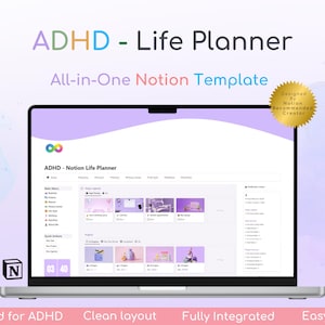 ADHD Life Planner, ADHD Notion, ADHD Notion Template,  All in one Notion Template, Notion Dashboard Digital Planner, Personal Plannner