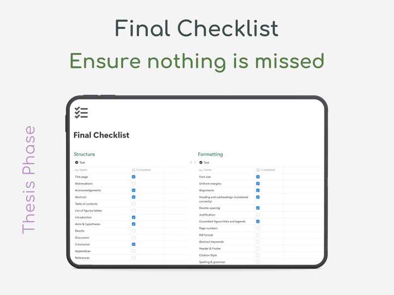 Dissertation planner, thesis planner, Final Year Undergraduate Masters PhD Planner, Notion Template PhD, University Research project guide