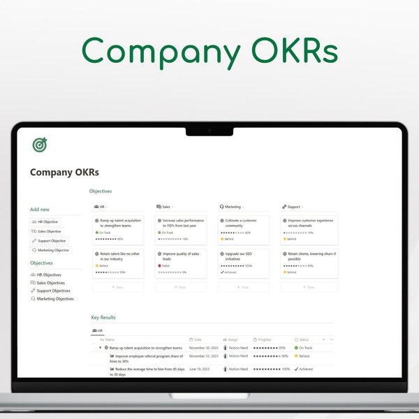 Begriff Template OKR | OKR-Vorlage | Objektive Schlüsselergebnisse | OKR Tracker | Business Planner | Begriff Ästhetik | Begriff Template Business