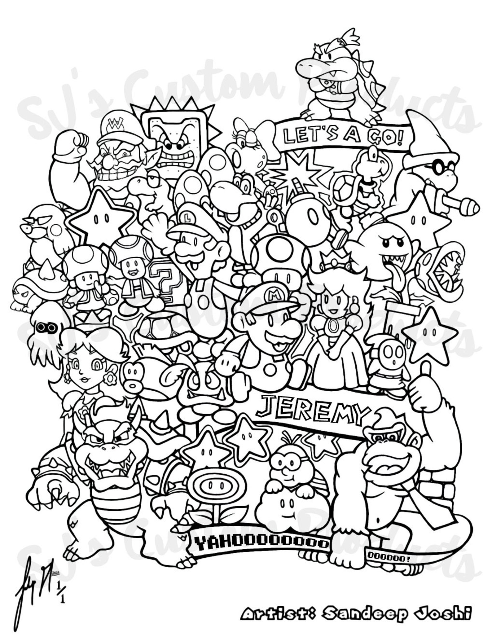 Personalized Hand Designed Super Mario Coloring Page2 Bonus Mystery ...