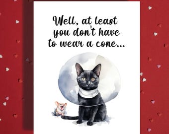 Lustige Katze Get Well Karte mit Kegel und Maus, Genesung Humor Karte, Aufmunterung Karte