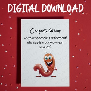Gute Besserung Grußkarte • Anhang Karte • Druckbare Karte • Digitaler Download • Geschenk für Freund • Blinddarmoperation • Geschenk • Krankenhaus Karte