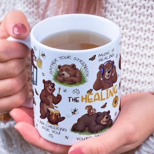 Healing Bear-kaffemugg: Krya på dig-present, stödgåva