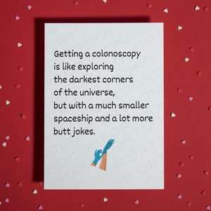 Grappige colonoscopiekaart • Blanco wenskaart • Vriendschapscadeau • Endoscopiegrap • Humoristische kaart • Cadeau 50e verjaardag • Cadeau darmdokter