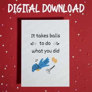 Vasectomiekaart • Wenskaart • Afdrukbare kaart • Digitale download • Kaart voor hem • Man • Ballen • Beterschap • Grappige kaart • Gefeliciteerd