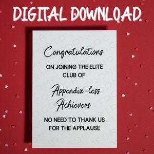 Gute Besserung Grußkarte • Anhang Karte • Druckbare Karte • Digitaler Download • Geschenk für Freund • Blinddarmoperation • Geschenk • Krankenhaus Karte