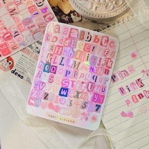 Feuille d'autocollants découpés pour magazines roses | Imperméable haut de gamme | Junk Journal Scrapbook I Alphabet Y2K Journal rétro Bujo des années 90 Girlie Phone Kawaii