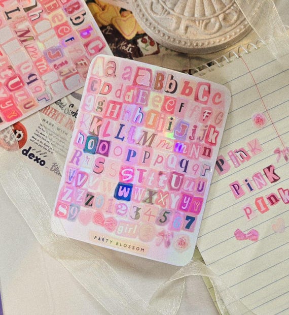 Pink Magazine Cutout Sticker Sheet | Premium Waterproof | Junk Journal Scrapbook I Alphabet Y2K Retro Newspaper Bujo 90s Girlie Phone kawaii