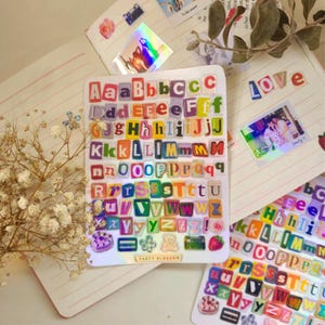 Folha de adesivos de letras recortadas de revista | Premium à prova d'água | Alfabeto Junk Journal Scrapbook Alphabet Y2K Retro Newspaper Bujo 90s Handmade