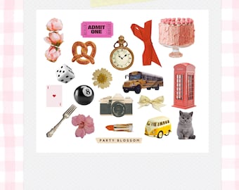 Vintage klistermärkesark | Premium vattentät I Scrapbook skräpjournaling I Bullet Journal Deco för telefonkamera Watterbottle Girlie y2k retro