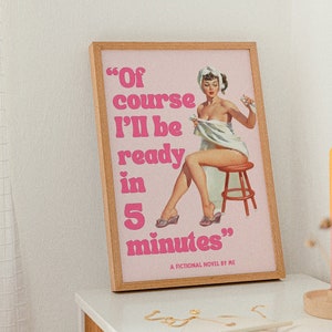 Impresión divertida de baño, Arte de pared retro vintage único de los años 70, Póster para dormitorio, Descarga digital estética de moda rosa, Pin Up, Decoración de habitación femenina para adolescentes
