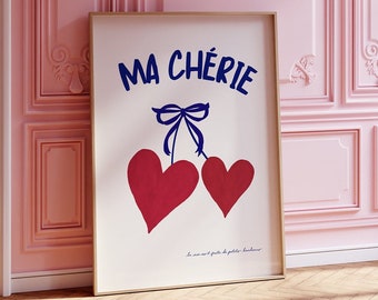 Ma Cherie Coquette Cottage Core Printable Wall Art Cute Trendy Retro French Poster Apartment Decor College Dorm Bedroom Funky Aesthetic
