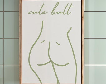 Decorazione per il bagno verde salvia Stampa digitale istantanea Download Poster retrò carino sul sedere Arte murale preppy boho alla moda Vintage minimalista Stampabile