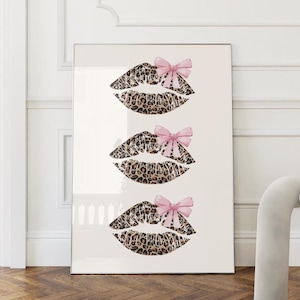 Pink Cheetah Print Trendy Retro Digital Download Kiss Print Poster Dorm Room Wall Art Cute Prints Leopard Girly Room Decor Girls Bedroom