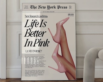 Retro Vintage Baby Pink News Wall Art Print Poster Aesthetic Decor Bedroom Apartment Trendy News headline Unique Prints Digital Download