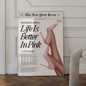 Retro Vintage Baby Pink News Wall Art Print Poster Aesthetic Decor Bedroom Apartment Trendy News headline Unique Prints Digital Download