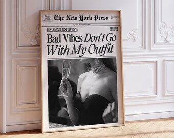 Cute Trendy Newspaper Headline Print New York Fashion Magazine Poster Retro Vintage Girly Bedroom Decor for Room Apartment Digital Download
