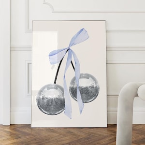 Impresión de discoteca Blue Coquette para habitación, impresiones de arte digital de moda para dormitorio, impresiones de bola de espejo para dormitorio, trío, decoración femenina imprimible, descarga instantánea