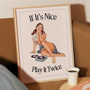 Music Lover Print Trendy Retro Record Player If It&#39;s Nice Play it Twice Poster Vintage Style Aesthetic Wall art for apartment cute decor