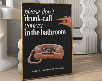Vintage retro art print for bathroom funny quote poster funky unique aesthetic decor digital download for wall gallery girly posters trendy