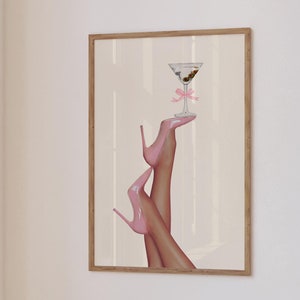 Décoration murale cocktail rose vintage rétro Art impression affiche décor esthétique chambre appartement Martini tendance impressions uniques téléchargement numérique