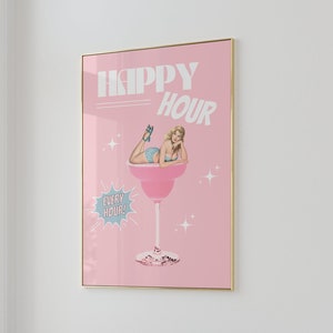 Pink retro cocktail wall art bar cart poster prints instant digital download printable drinking poster blush pink colorful vintage aesthetic