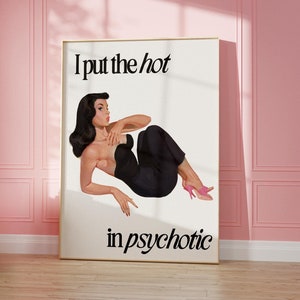 Divertida cita de mujer retro caliente en cartel psicótico moda vintage ama de casa arte de la pared impresión estética decoración del apartamento 60s 70s descarga digital
