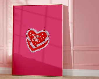 Art mural éclectique Art mural rose vif imprimé coeur rétro Art mural fille chaude Art mural rose pour chambre à coucher Art mural funky estampes art mural tendance collège