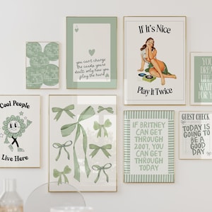 Sage Green and White Prints Wall Art Digital Download Trendy Retro Posters Vintage Apartment Decor Printable Cute Print Set for Girls Room